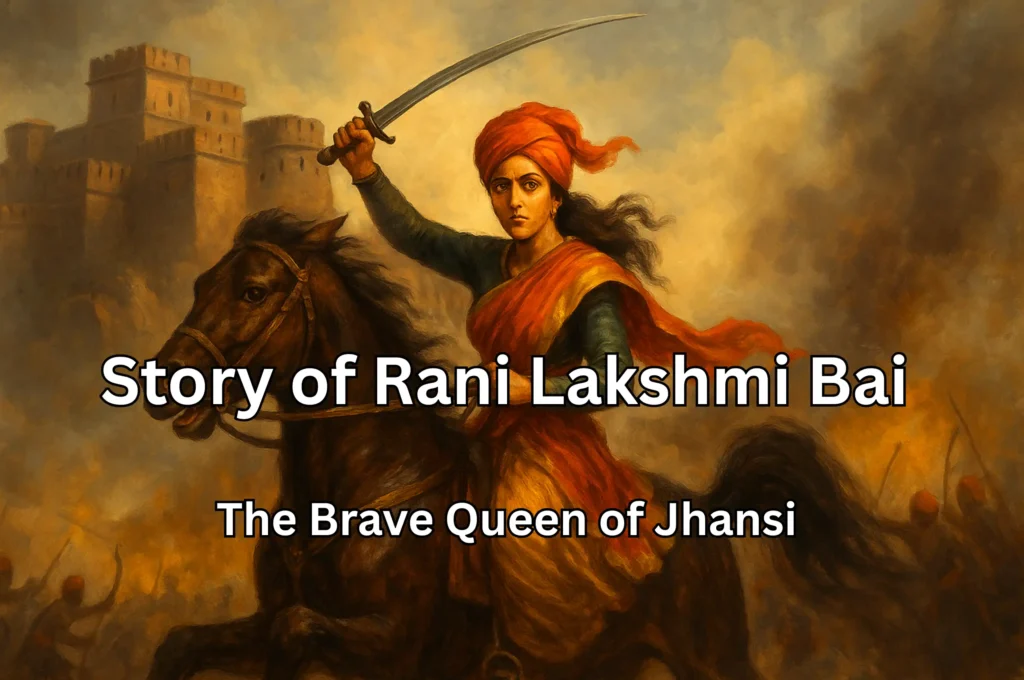 Story of Rani Lakshmi Bai | The Brave Queen of Jhansi | Jhansi Ki Rani 40 Rani Lakshmi Bai riding a horse during the Revolt of 1857, defending Jhansi against British forces