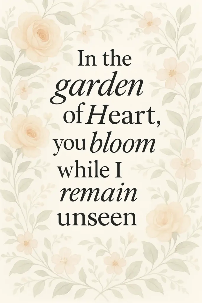 6 Poems About One Sided Love : The Heart's Silent Symphony 3 Romantic floral quote image for one-sided love poetry