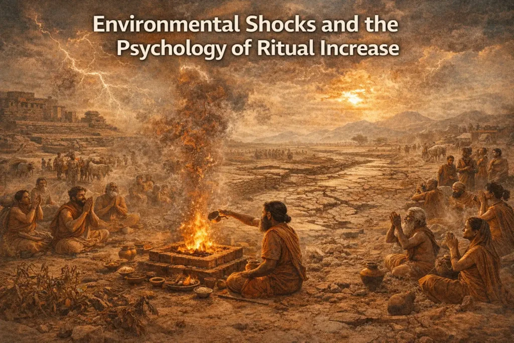Ancient communities performing rituals during drought and environmental stress in early India