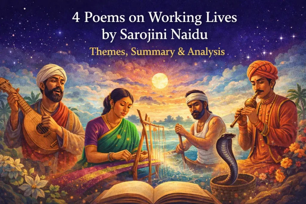 4 Poems on Working Lives by Sarojini Naidu – Themes, summary and detailed analysis of Wandering Singers, Indian Weavers, Coromandel Fishers and The Snake-Charmer.