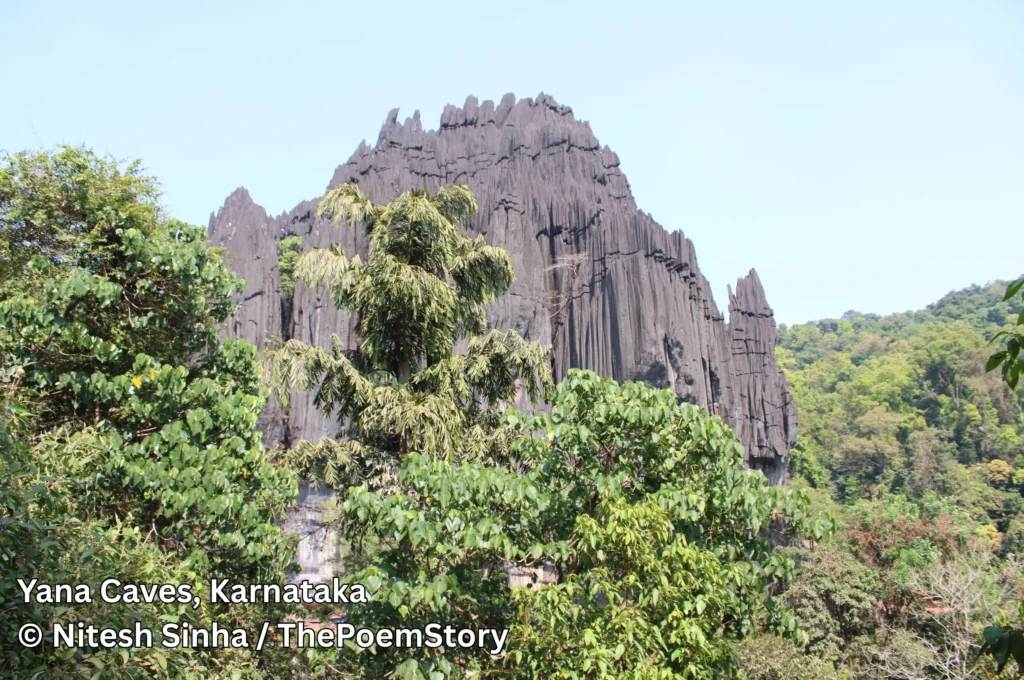 Yana Caves of Karnataka: Exploring a Rare Geological Formation 5 Bhairaveshwara Shikhara at Yana Caves of Karnataka with dark limestone surface