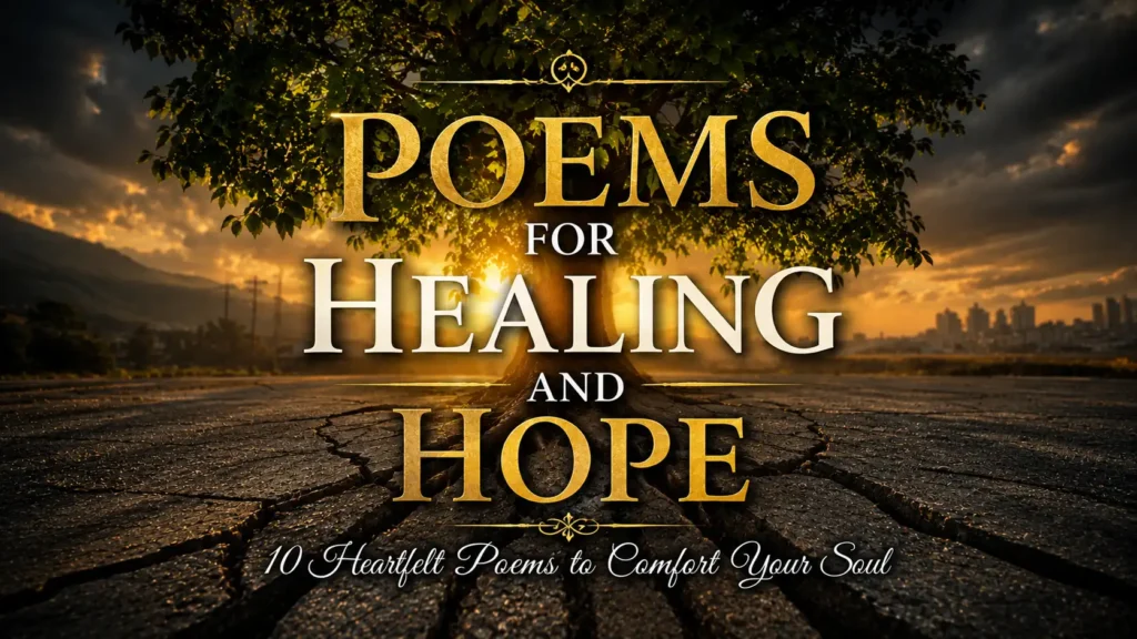 10 Heartfelt Poems for Healing and Hope to Comfort Your Soul 8 Poems for Healing and Hope featuring a majestic tree growing through cracked concrete, symbolizing emotional healing, renewal, and inner peace after grief