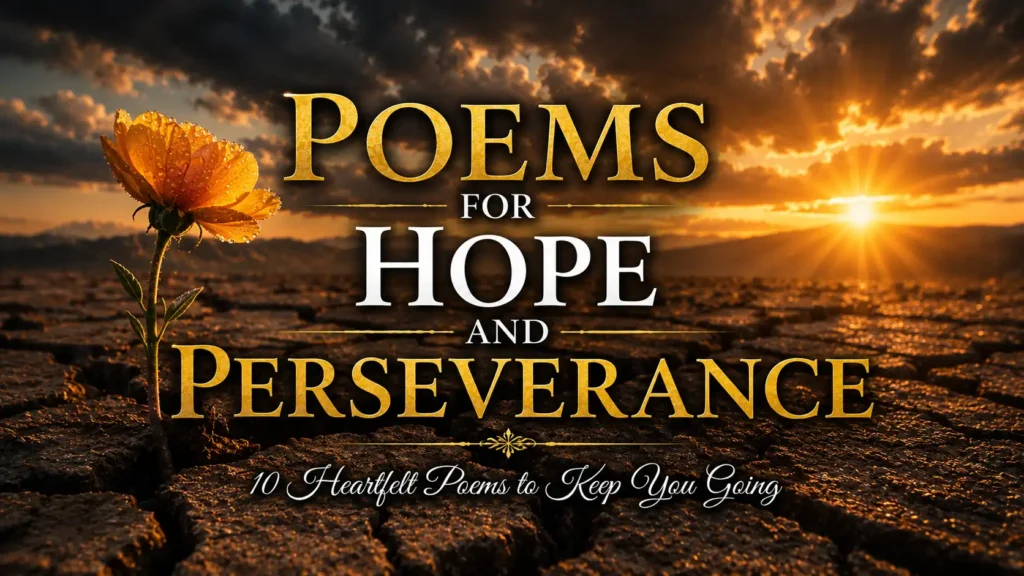 10 Heartfelt Poems for Hope and Perseverance to Keep You Going 6 Poems for Hope and Perseverance featuring a lone flower blooming through cracked earth at sunrise, symbolizing faith, patience, and never giving up