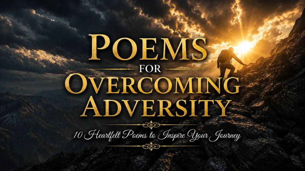 10 Heartfelt Poems for Overcoming Adversity to Inspire Your Journey 7 Poems for Overcoming Adversity featuring a solitary figure climbing a steep rocky mountain path, symbolizing resilience, courage, and triumph over life's challenges