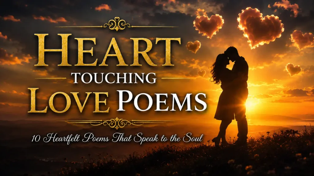 10 Heart Touching Love Poems That Speak to the Soul 4 Heart Touching Love Poems featuring two silhouetted figures embracing at sunset, symbolizing romantic love, true love, and deep emotional connection