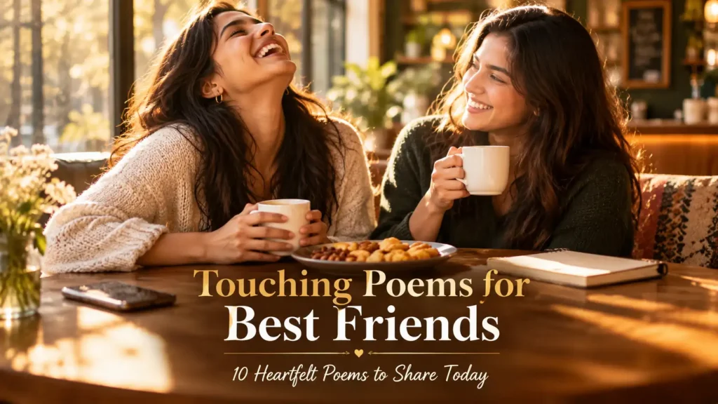 10 Touching Poems for Best Friends That Will Warm Your Heart 1 Touching Poems for Best Friends That Will Warm Your Heart featuring two friends laughing together over coffee in warm golden light, symbolizing loyalty and true friendship